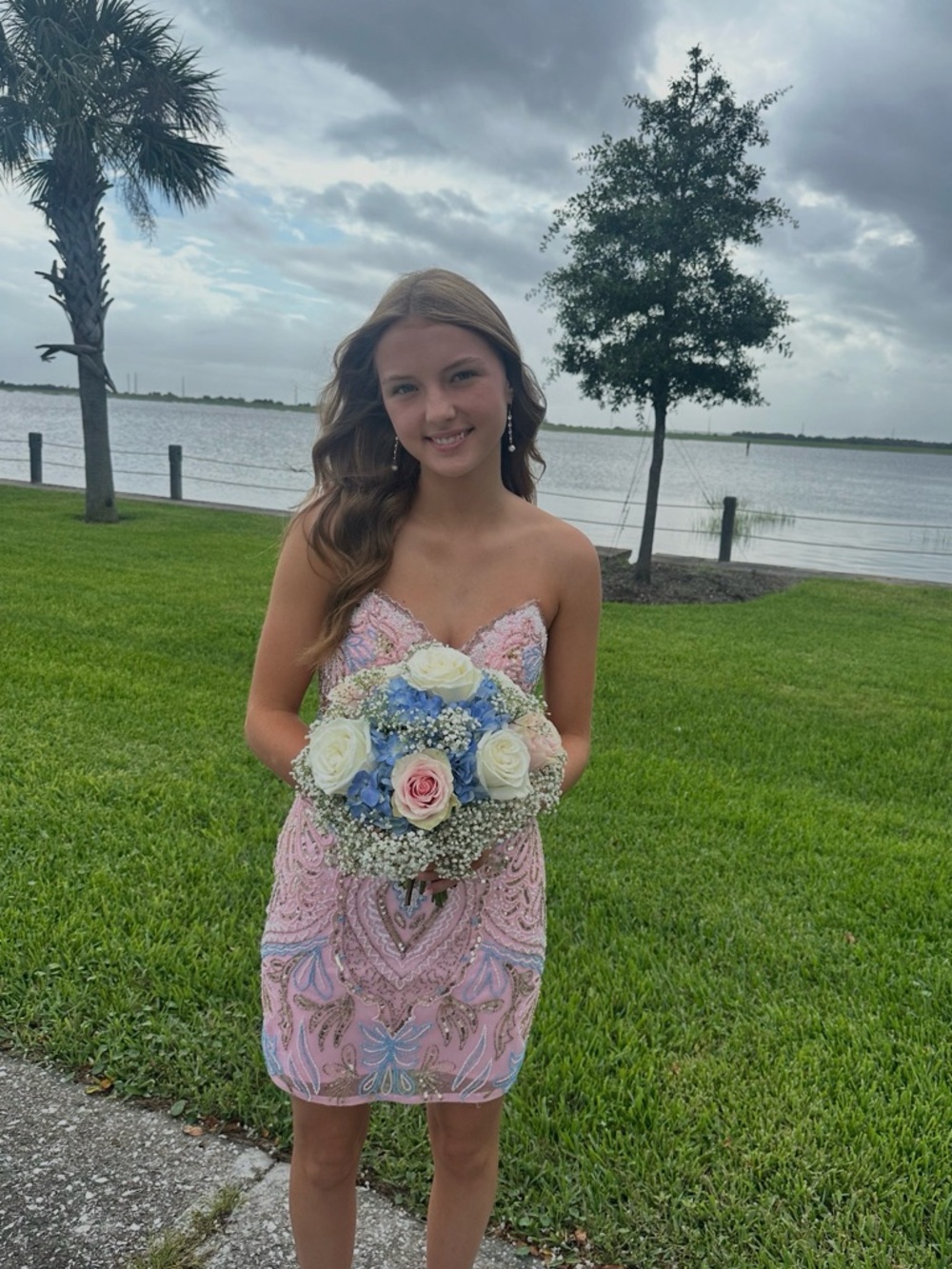Primavera Couture Strapless Pink Beaded Homecoming Dress